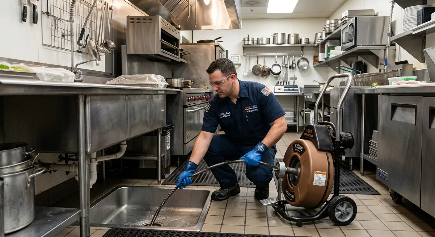 Commercial drain cleaning service in a restaurant kitchen in Clarksville